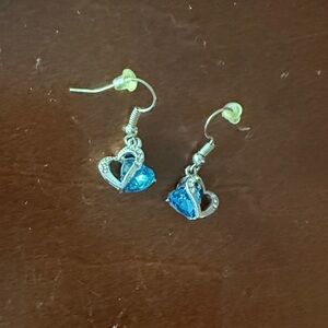 Silver Heart Earrings with Blue Gemstone